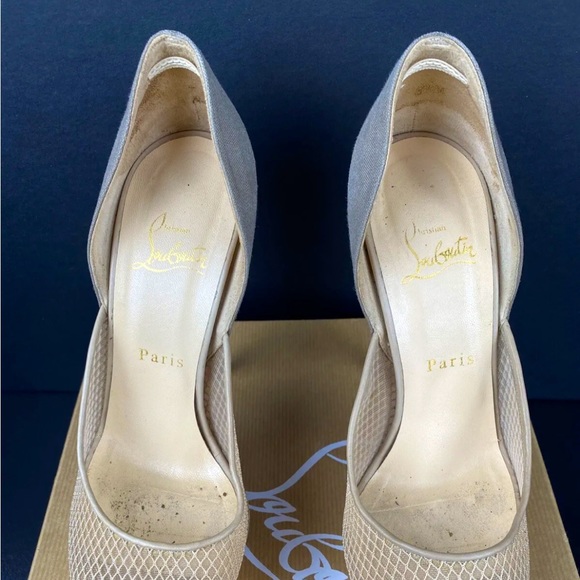 Christian Louboutin Aragna Nude Fishnet Heels Sz 38/7.5 with Sole Guard and Box - Picture 3 of 10